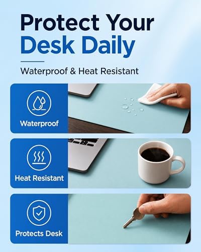 Aothia Cork Desk Mat - Dual-Sided XL PU Leather Desk Pad & Full Desk Protector, Large Waterproof Desktop Mat for Office & Gaming (47" x 23.6", Blue Topaz) - Image 3