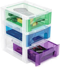 Plastic Desktop 3-Drawer Storage Organizer,Stackable Craft Drawer Storage Container For Art Craft Supplies,Office School Home (Green-Blue-Purple) by GenronCraft