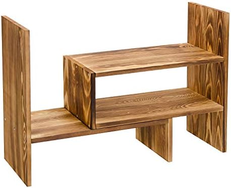 Adjustable Extendable Natural Wood Desktop Organizer Caddy Desk Organizer Countertop Shelf Bookcase Display Stand Rack Expandable Storage Office Home (Dark Brown) - Image 5