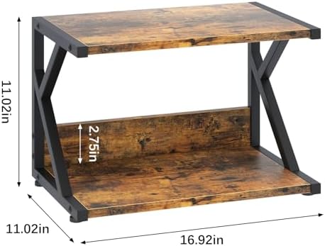 aboxoo Desktop Printer Stand with 2 Tier Wood Storage Shelves,Under Desk Printer Table,Multi-Purpose Home Office Desk Organizer for Fax Machine, Scanner (Rustic Brown) - Image 3