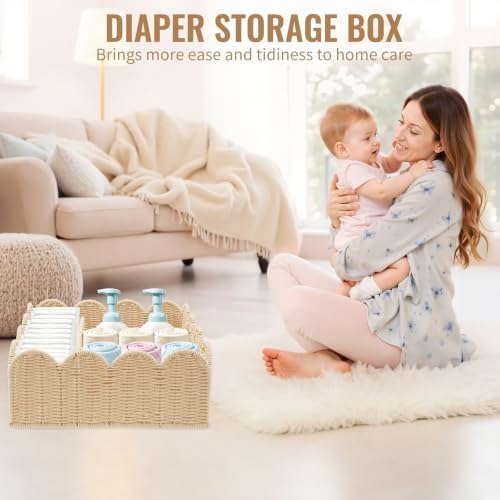 Diaper Caddy Organizer, Scalloped Changing Table Organizer with 4 Dividers - Image 4