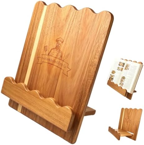 Scalloped Wooden Wood Recipe Cookbook Holder Stand for Kitchen Counter, Rustic Wood Cookbook Holder Display, Wooden Cookbook Stands Kitchen Book Holder Easel for Tablet, textbooks reading2 by Unknown