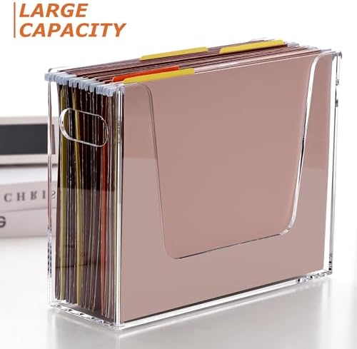 Acrylic Hanging File Organizer, Letter Size Clear File Folder Holder with Handle, Portable Storage Organizer Box for Desk Home Office (No Assembly Required) - Image 5