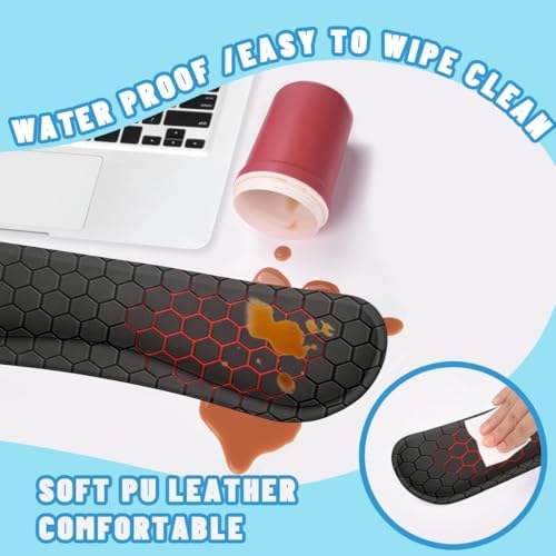 Red Hexagon Desk Mat Set Dark Gaming Tech Grid Mouse Pad with Wrist Rest 4in1 Desk Mat for Desktop Ergonomic Keyboard Wrist Support Anti-Slip Computer Ergonomic Mouse Pad Home Office Gaming - Image 5