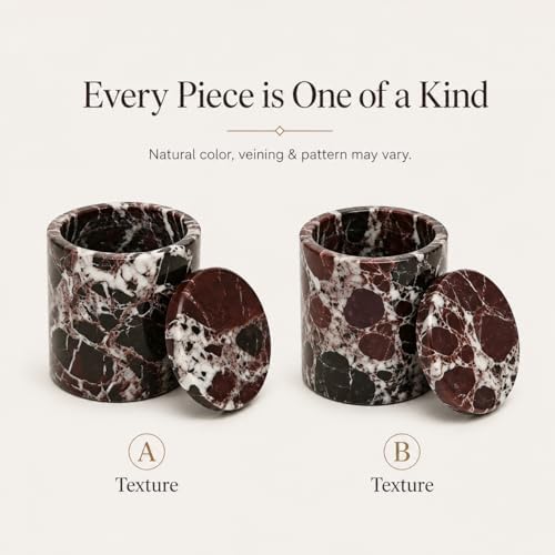 Purple Red Marble Round Pen Holder with Lid for Desk - Image 2