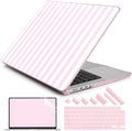 DONGKE Compatible with MacBook Pro 16 Inch Case (2026-2021 Release, M5 M4 M3 M2 M1 Pro/Max Chip), Plastic Hard Shell with Keyboard Cover & Screen Protector for MacBook Pro 16", Pink & White Stripes by DONGKE