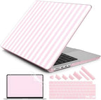 DONGKE Compatible with MacBook Pro 16 Inch Case (2026-2021 Release, M5 M4 M3 M2 M1 Pro/Max Chip), Plastic Hard Shell with Keyboard Cover & Screen Protector for MacBook Pro 16", Pink & White Stripes by DONGKE