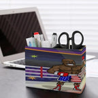 PU Leather Multi-Compartment Pen Holder Desktop Organizer Pencil Cup Storage Caddy for Office Home Supplies Winner And Loser in Boxing Match - Image 5