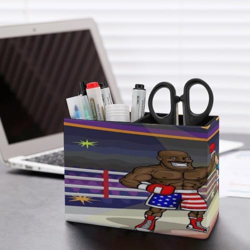PU Leather Multi-Compartment Pen Holder Desktop Organizer Pencil Cup Storage Caddy for Office Home Supplies Winner And Loser in Boxing Match - Image 5