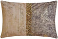 The HomeCentric Decorative Lumbar Pillow Cover Ivory & Gold, 12"x14" (30x35 cm) Velvet Gold Foil, Sequins Embroidered, Handmade Oblong Pillow Cover For Sofa, Couch, Abstract Modern- Shimmering Erosion by TheHomeCentric