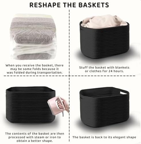 4 Pack Large Storage Baskets for Organizing, 16''Lx12''Wx8''H Woven Baskets for Storage Toys, Towels, Books, and Clothes, Cotton Rope Basket for Shelves with Handle - Image 7