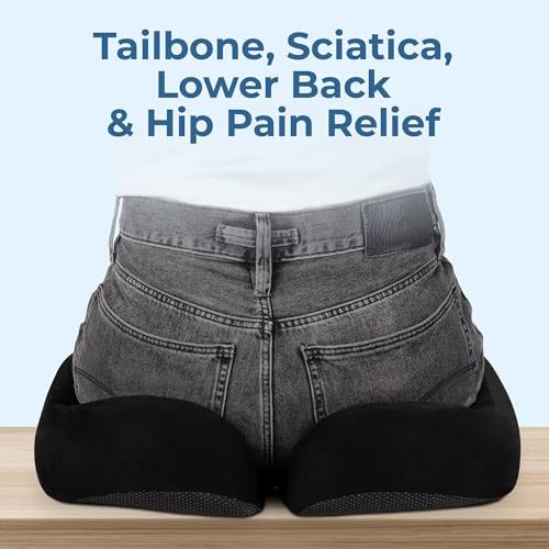5 STARS UNITED Seat Cushion - Memory Foam Chair Cushion for Tailbone Pain Relief - Ergonomic Support for Coccyx, Sciatica & Butt - Office, Desk & Gaming Chair, Car Seat, Wheelchair, Black Suede - Image 3