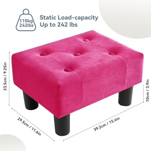 Poofzy Small Foot Stool Ottoman, Velvet Ottoman Foot Rest with Legs, Rectangle Foot Rest for Couch, Footstools and Ottomans Small for Living Room and Entryway (Hot Pink) - Image 2