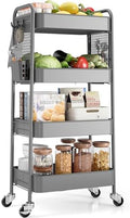 TOOLF 4 Tier Rolling Cart, Metal Utility Storage Cart with Pegboard, Grey by TOOLF