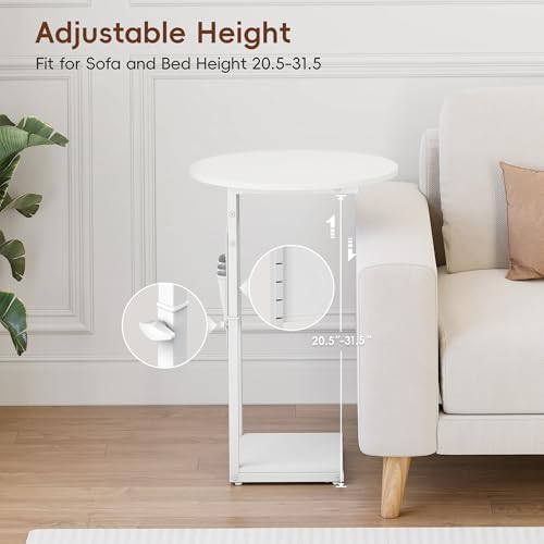 Vagusicc C Shaped End Table, Adjustable Height Small Side Table for Couch and Recliner, 32" Tall Couch Side Table Slide Under Sofa Tray Desk with Storage Bag for Living Room and Bedroom, White - Image 6