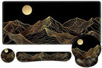 ARTSO Large Mouse Pad Keyboard Wrist Rest Combo, Ergonomic Mouse Pad with Wrist Support, Extended Non-Slip Desk Mat Protector, 4-in-1Set Desk Blotter for Office Home, Golden Sun Mountain by Artso