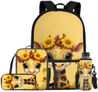 Cute Giraffe 4Pcs Boys Backpack with Lunch Bag Pen Bag and Water Bottle Case Cover Set Kids Backpack for Boys 6-8 School Backpacks Large Capacity Waterproof Bookbag by Oamsistay