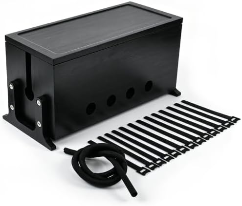 Large Wood Cable Management Box, Black Cord Organizer 14" by Unknown