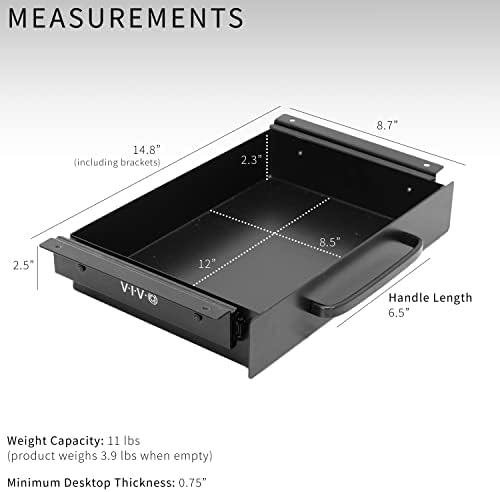 VIVO Black 13 x 9 in Under Desk Storage Drawer, DESK-DR1H-B - Image 3
