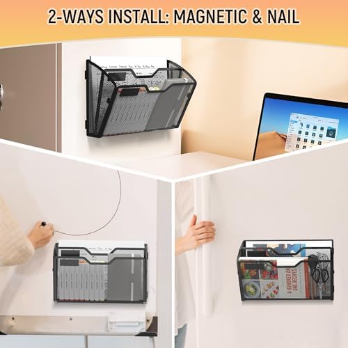 Docnest 3 Pack 2 Tier Dual-Mount Magnetic Mesh File Holders, Wall Organizer - Image 5