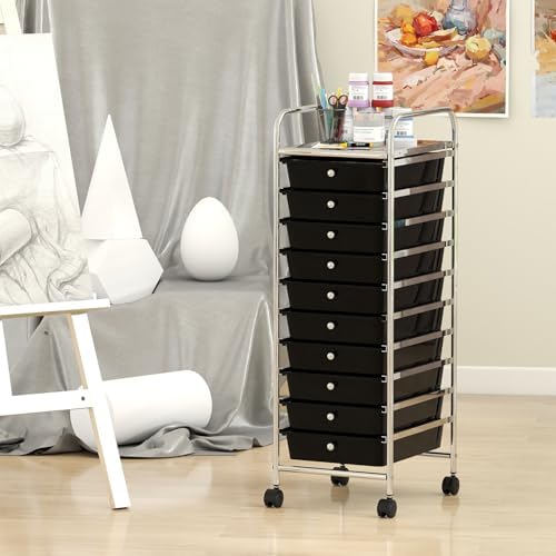 Giantex Rolling Storage Cart with 10 Drawers, Utility Cart with Tabletop, Drawer Organizer with Wheels for Craft Art Paper Tool, Mobile Organization & Sorting for Office Home School School Supplies - Image 2