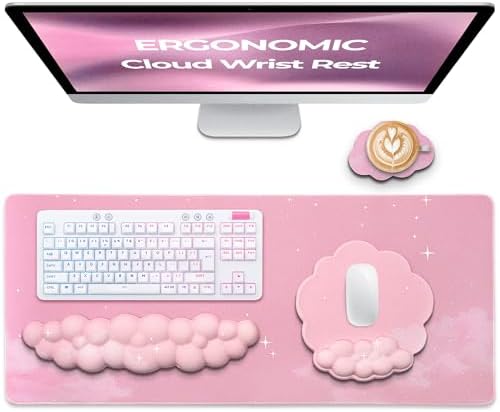 Premium Quality Cloud Wrist Rest Keyboard & Mouse Pad Set – Ergonomic Memory Foam Desk Accessories with Wrist Support for Office & Gaming – Pink by TheTrulyCharter