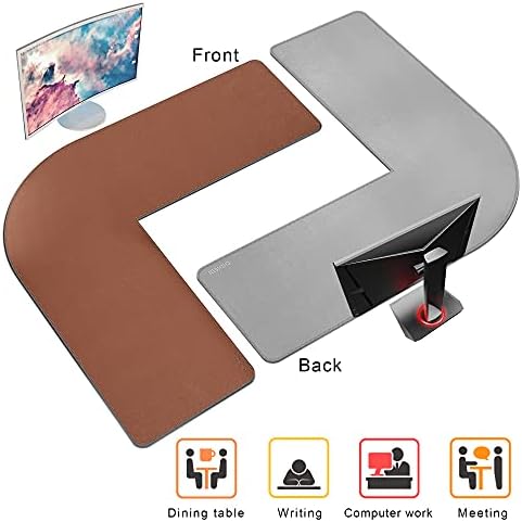 Chihein L-Shaped Desk Pad, Corner Desk Mat (49.2”+ 49.2”) x 15.7”, Computer Office Mouse pad Writing Table Pad for Home Office - Brown/Gray - Image 5