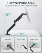 MOUNT PRO Ultrawide Single Monitor Arm for 22"- 42" Screens, Monitor Desk Mount Stand Holds up to 33 lbs, Heavy Duty Fully Adjustable Gas Spring Desk Mount, VESA Mount with Clamp/Grommet Base - Image 3