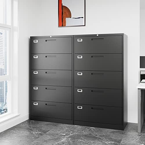 Fesbos Lateral File Cabinet with 5 Drawers - Metal Steel Filling Cabinets for Home Office - Lockable Storage Cabinet for Hanging Files Letter/Legal/F4/A4 Size-Assembly Required - Image 2