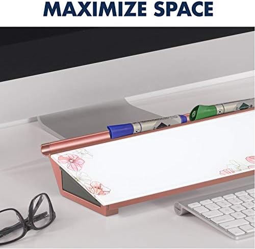 Quartet Glass Dry Erase White Board 18"W x 6"H, Compact Desktop Whiteboard with Storage Drawer, Floral (GDP186P) - Image 2