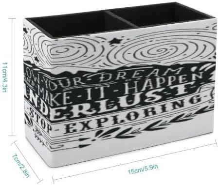 PU Leather Multi-Compartment Pen Holder Desktop Organizer Pencil Cup Storage Caddy for Office Home Supplies Hand Drawn Vintage Label with Mountains Forest And Lettering - Image 2