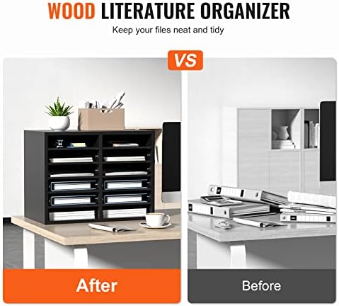 VEVOR Literature Organizers, 12 Compartments Office Mailbox with Adjustable Shelves，Wood Literature sorter 20.4x12x16.1 inches for Office, Home, Classroom, Mailrooms Organization, EPA Certified Black - Image 4