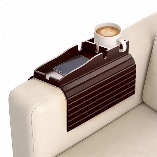 Korser Couch Armrest Table, Sofa Arm Tray with Removable Cup Holder, 2 in 1 Anti-Slip Armrest Tray Table for Couch, Bamboo Foldable Couch Cup Holder for Drinks Snacks Phone Remote Control by KORSER