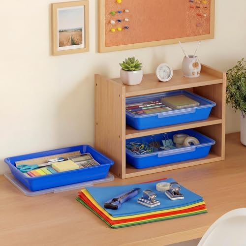 Tinlade 24 Pcs Classroom Paper Storage Bins with Lids, Blue, 13x10in - Image 6