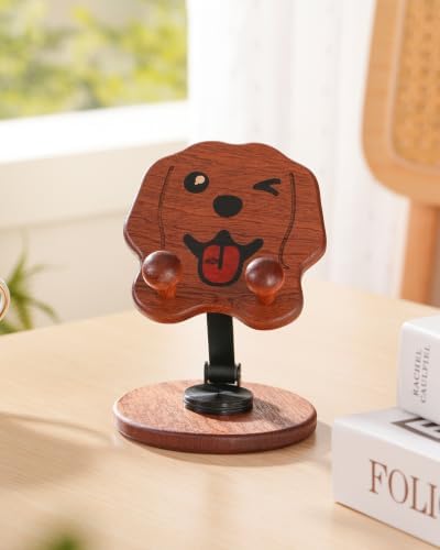 Gift for Dog Lovers – Wooden Dog Phone Stand – 360° Rotating Handmade Desk Decor – Solid Wood Desk Companion for Home Office (Golden Retriever) - Image 2