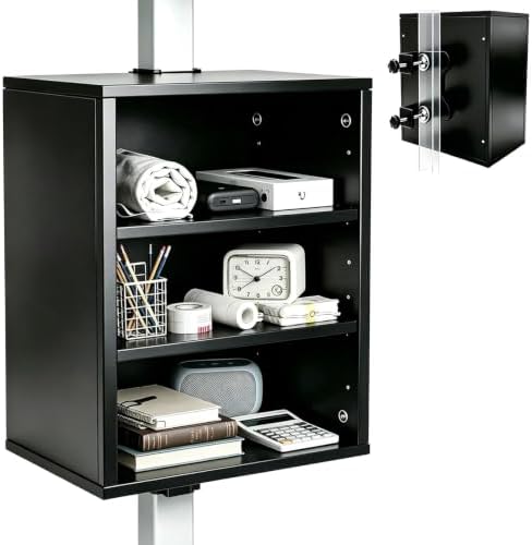 Clamp‑on Desk Leg Shelf, Height‑Adjustable Under Desk Storage Organizer, No Drill Attachable Under Desk Shelf for Standing Desk Accessories, Open 3‑Tier Storage for Home Office Workstation, Black by Unknown