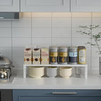 Jojocross Expandable Cabinet Shelf Organizer Storage Spice Rack Shelves for Kitchen Stackable Adjustable Pantry Cupboard Bathroom Countertop Desktop(1Pack/White/Large-with Hole) - Image 2