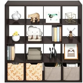 Furinno Simple 16-Cube Storage Organizer, Display Shelf, Dark Oak - Image 6