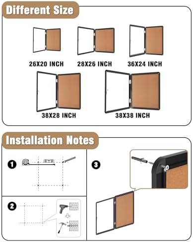 Mifuro 26"x20" Enclosed Bulletin Board, Lockable Weather-Resistant Aluminum Cork Noticeboard for School & Office, Black Frame w/Cork - Image 4