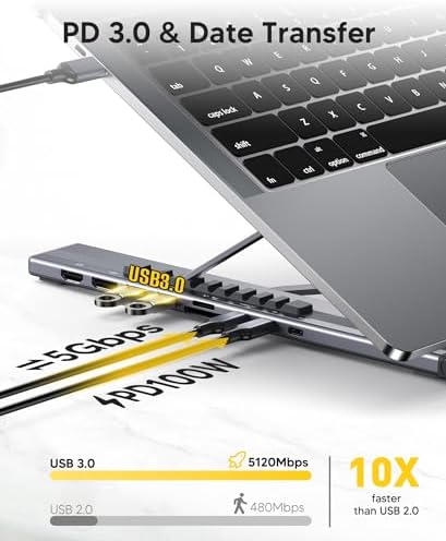 Mukiya 9 in 1 USB C Laptop Dock Stand with HDMI+DP,4K Dual Monitor PD 100W - Image 5