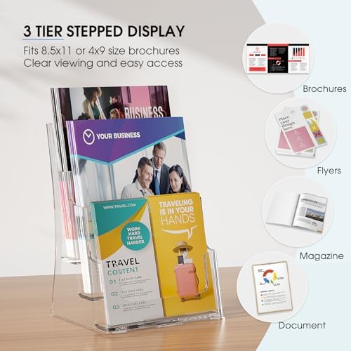 KTRIO 3 Tier Acrylic Brochure Holder 8.5 x 11, 2 Pack, Desktop/Wall Mount - Image 5