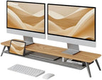 Fenge Solid Wood Dual Monitor Stand with 2-Tier Storage by Fenge