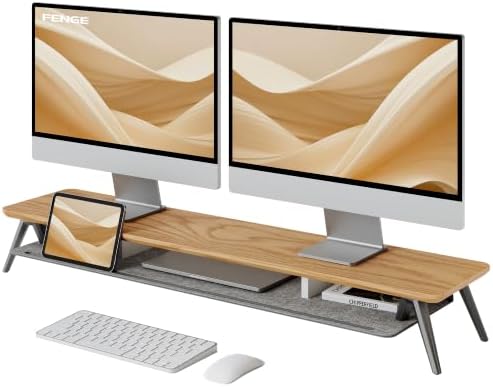 Fenge Solid Wood Dual Monitor Stand with 2-Tier Storage by Fenge