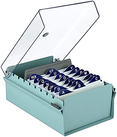 Acrimet 3 x 5 Card File Holder Organizer Box Metal Base Heavy Duty (AZ Index Cards and Divider Included) (Green Color with Clear Crystal Plastic Lid Cover) by Organizingyourlife