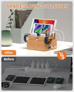 Pezin & Hulin Bamboo Phone Charging Station with 5-Port Charger & 5 Cables - Image 7