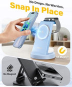 3 in 1 Fast Charging Station for iPhone, 25W Wireless Magnetic Phone Charger for iPhone 17 16e 16 15 14 13 12 Serise, Watch Charger Stand, Wireless Charging Station for AirPods 4 3 Pro, Blue - Image 4