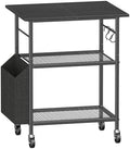 MAHANCRIS 3-Tier Printer Stand, Rolling Printer Table on Wheels, Industrial Storage Stand with Side Pocket, Wooden Tabletop, 2 S-Shaped Hooks, for Home Office, Black PTBK2501 by MAHANCRIS