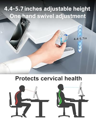 Computer Monitor Stand Riser for Desk with Usb Hub Charging,30W/5Gbps Usb C Docking Station with Power,4.4-5.7'' Height Adjustable with Phone Holder,Monitor Stands Riser for PC,Laptop,Printer(White) - Image 4