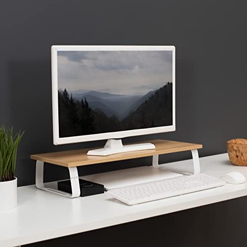 VIVO 24 inch Monitor Stand, Wood and Steel Desktop Riser, Screen, Keyboard, Laptop, Small TV, Ergonomic Desk and Tabletop Organizer, Light Wood, STAND-V000WM - Image 2