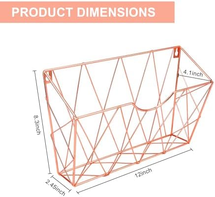 TQVAI Hanging Wall File Organizer 3 Pack, Metal Wall Mounted File Holder, No Assembly Required, Curved Pocket Paper Document Rack for Office Home School Magazine Mail Storage, Rose Gold - Image 2